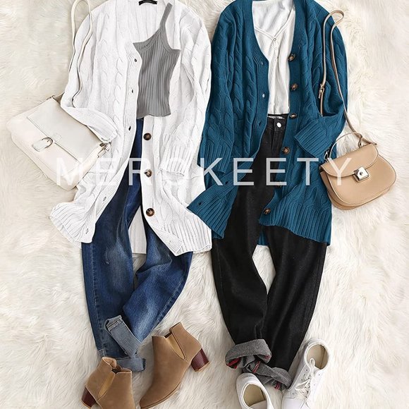 NWT Merokeety Pocket Knitted long teal cardigan - Picture 5 of 6